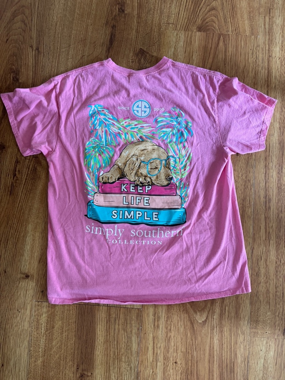 Simply Southern Pink Tee with Colorful Book & Dog Graphic